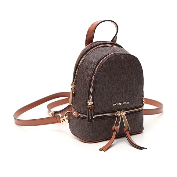 Michael Kors Rhea Zip small backpack brown gold - Picture 8 of 8